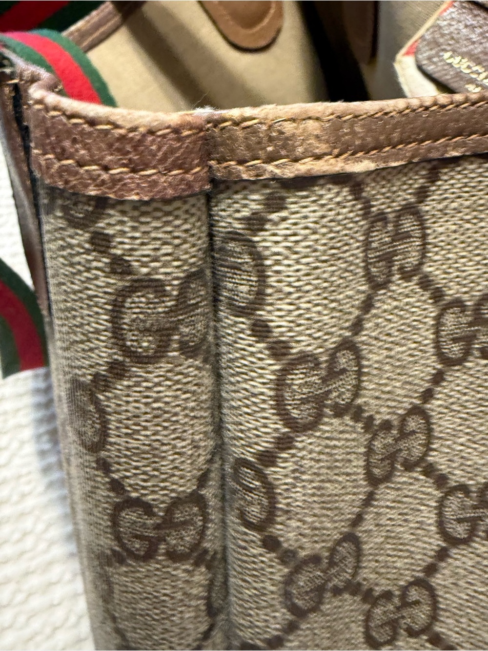 Gucci Brown Beige GG Canvas Tote with Red-Green Web Straps - Picture 16 of 16